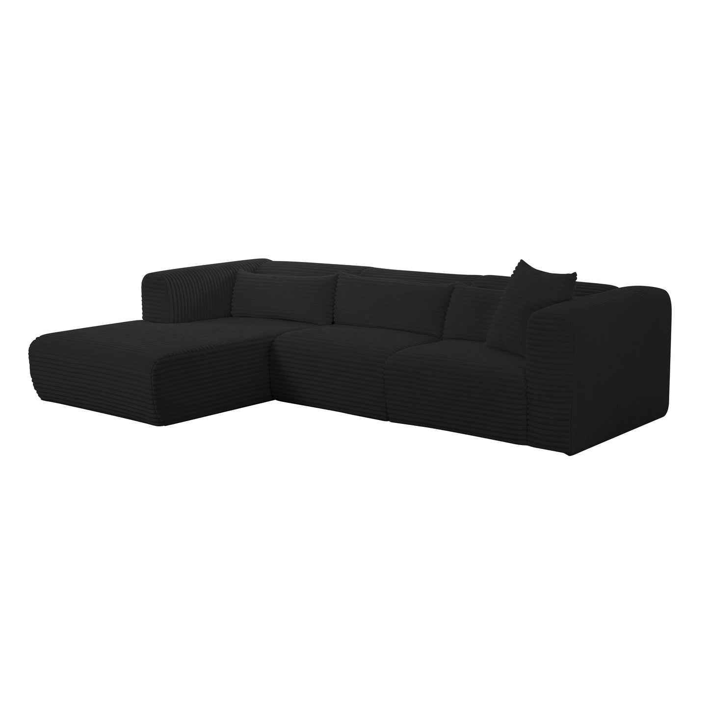 maddie fluffy oversized black corduroy modular laf sectional