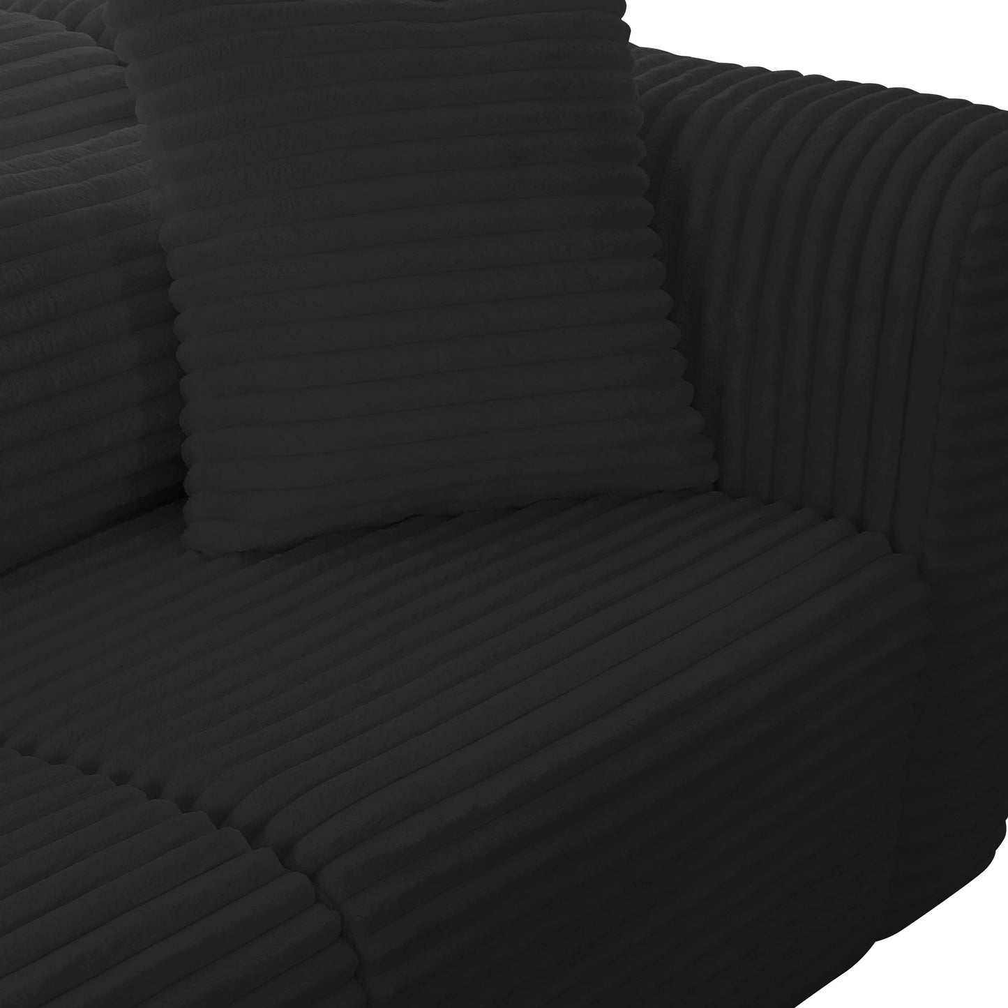 maddie fluffy oversized black corduroy modular laf sectional