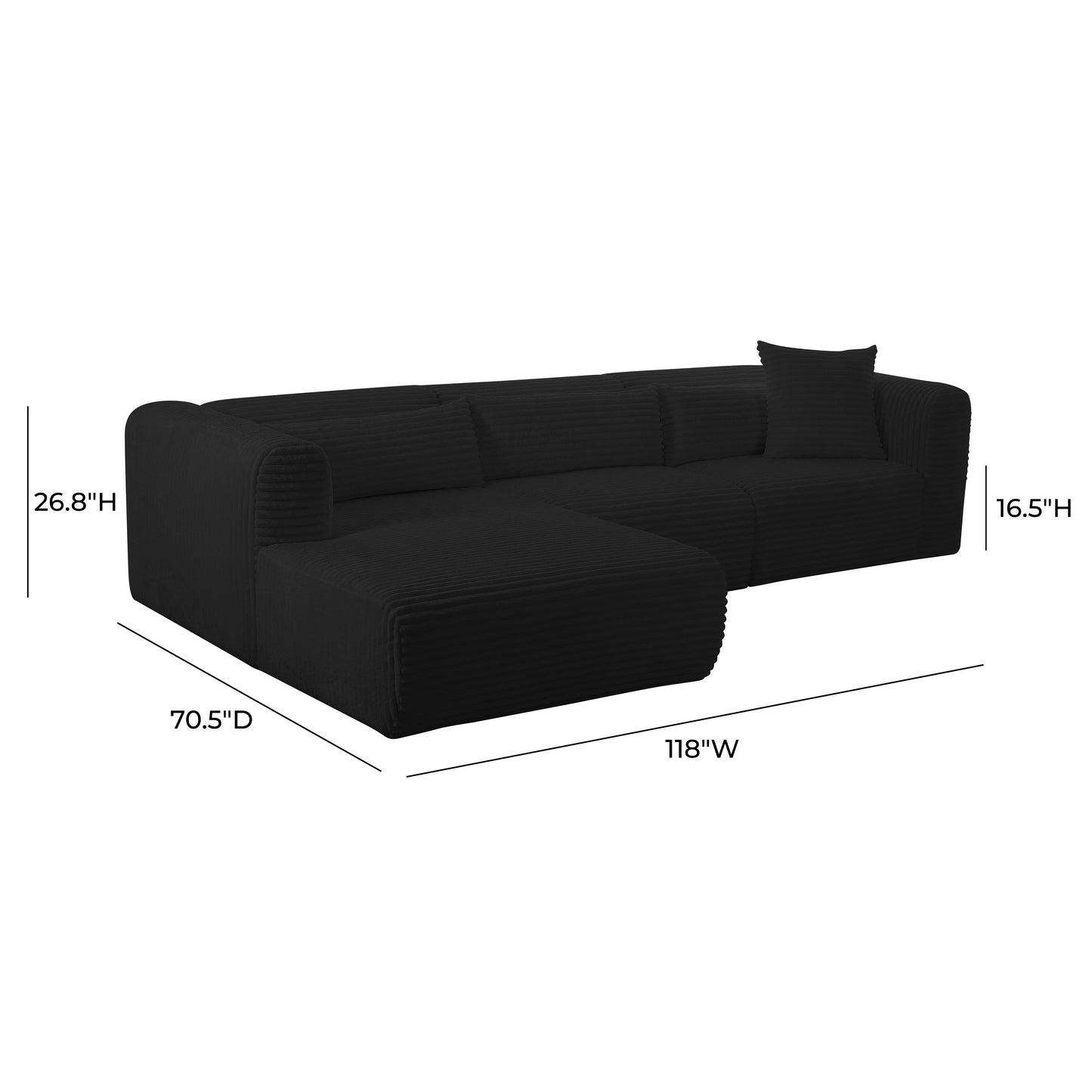 maddie fluffy oversized black corduroy modular laf sectional