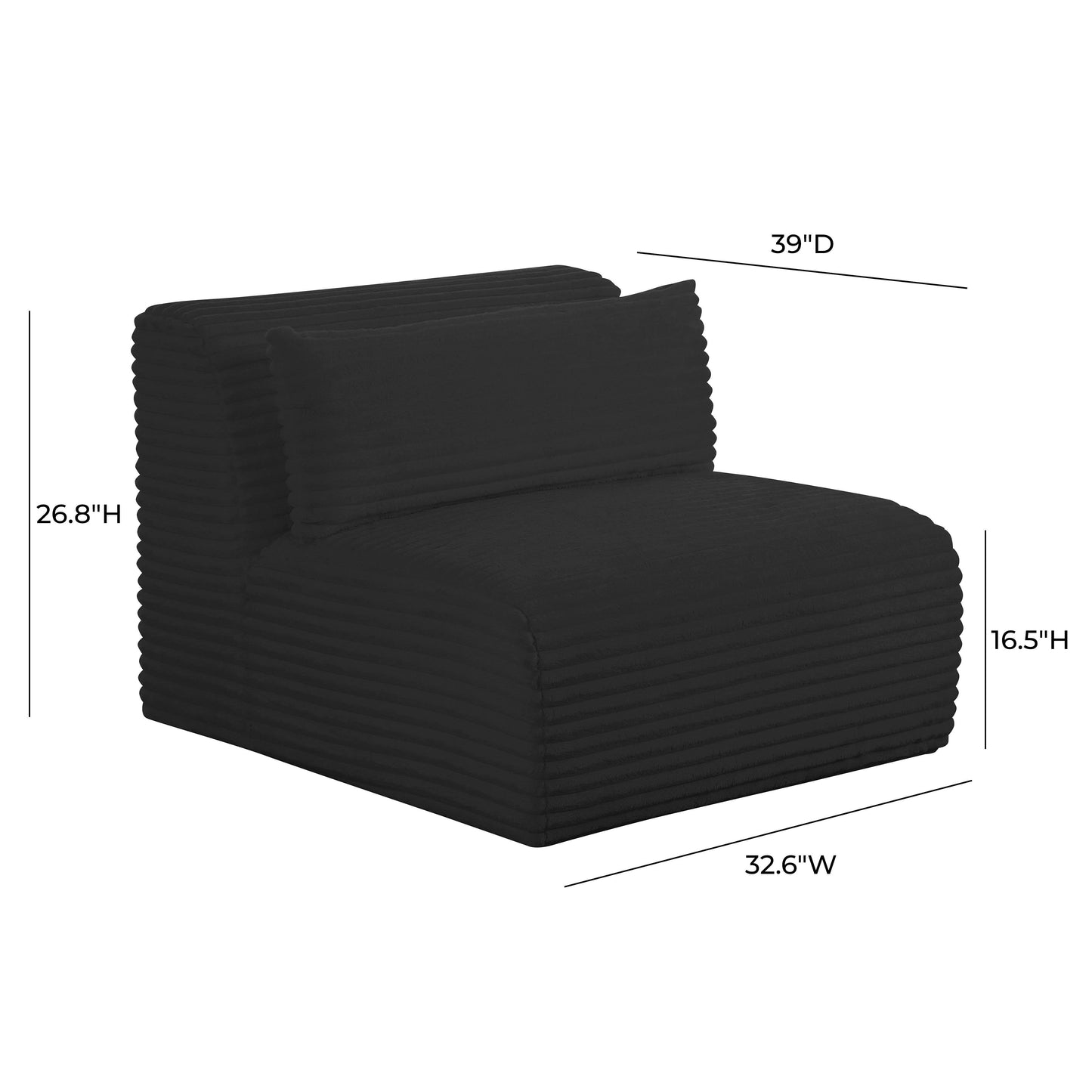 maddie fluffy oversized black corduroy modular armless chair