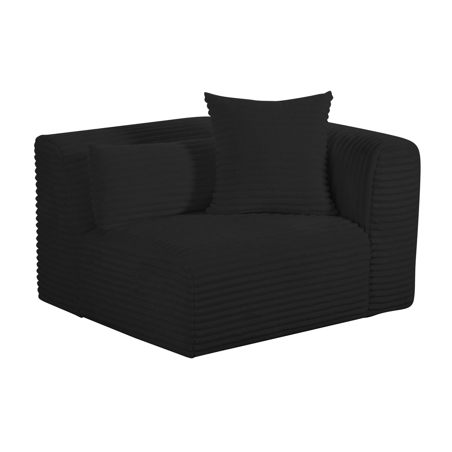 maddie fluffy oversized black corduroy modular raf corner chair