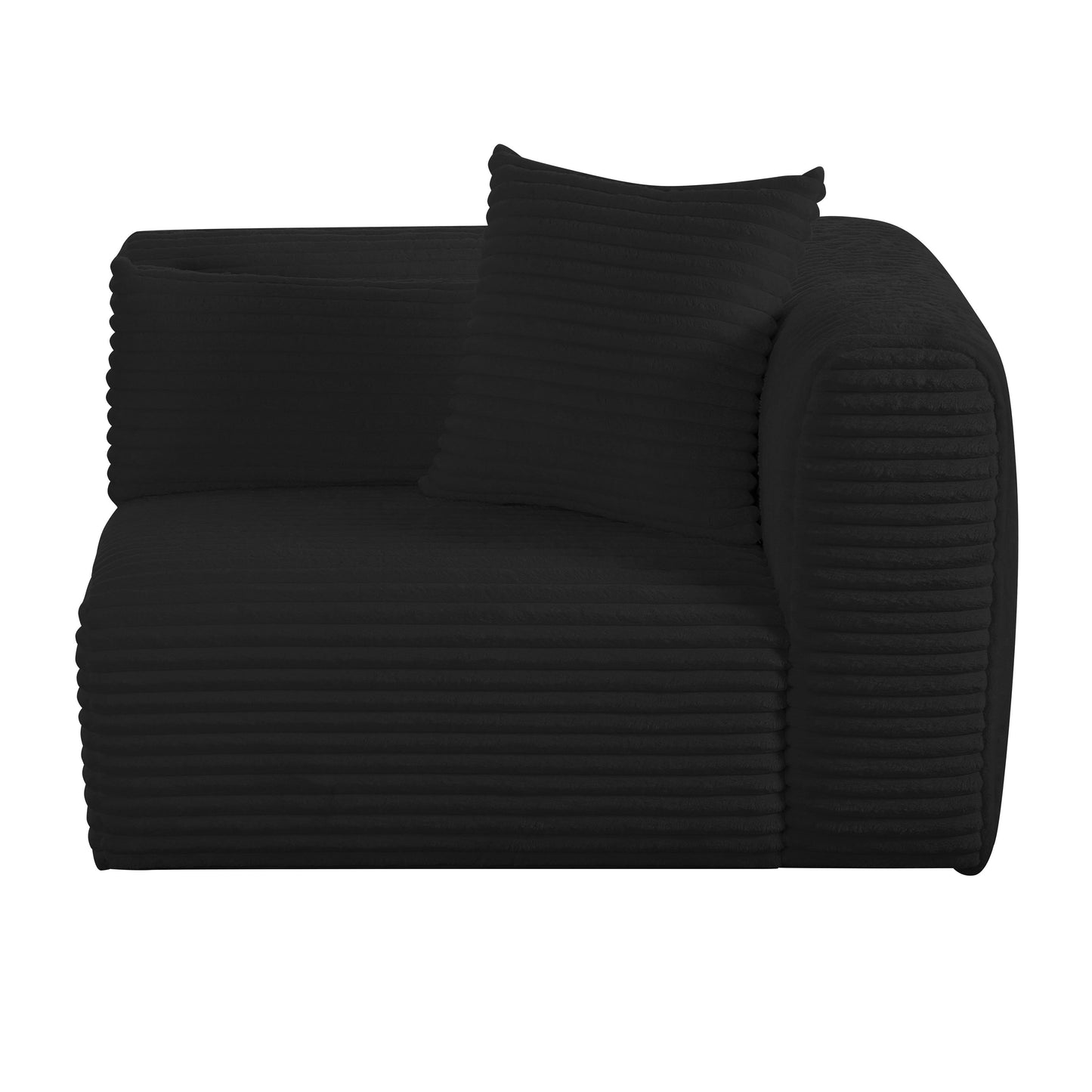 maddie fluffy oversized black corduroy modular raf corner chair