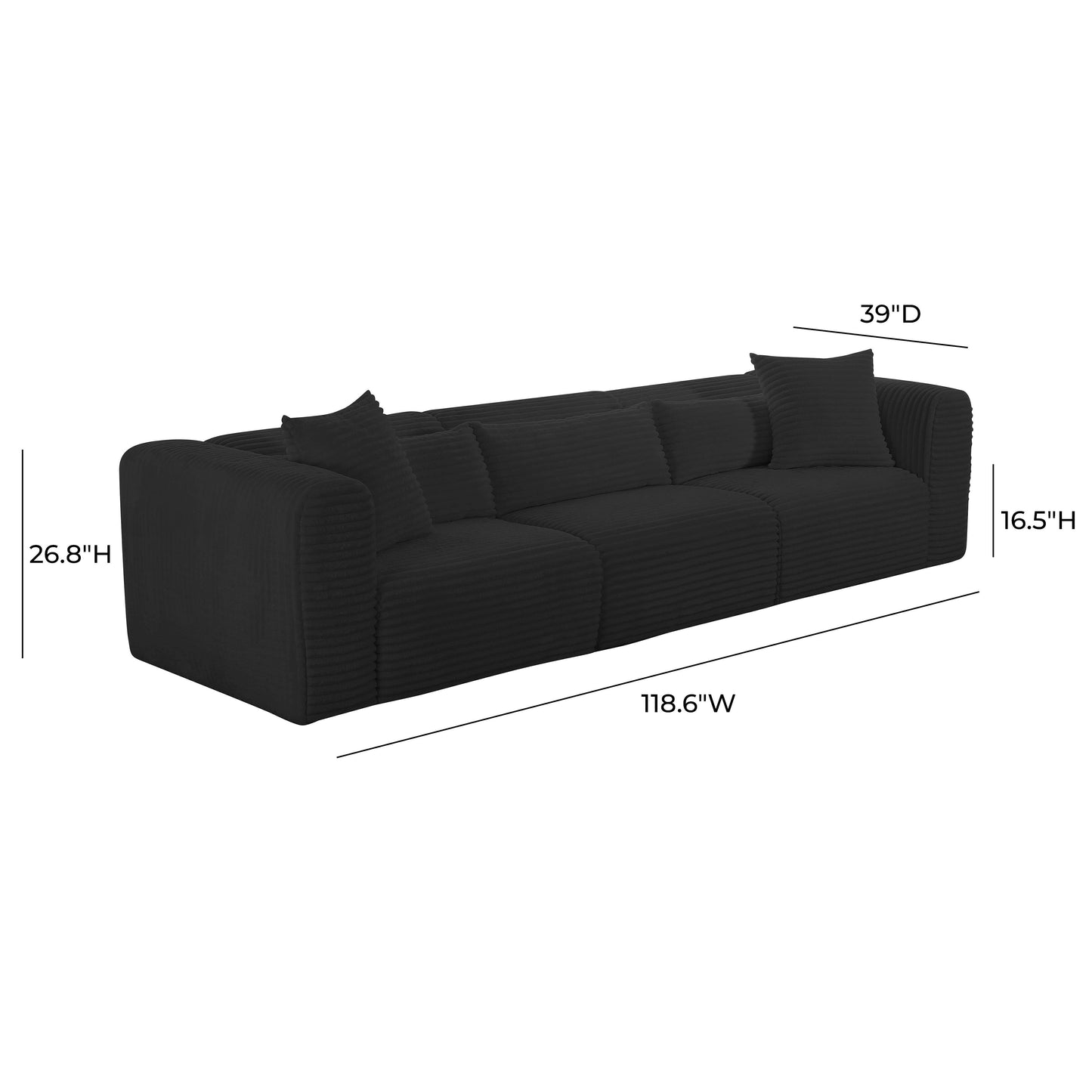 maddie fluffy oversized black corduroy modular sofa