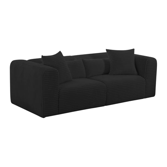 Maddie Fluffy Oversized Black Corduroy Modular Loveseat