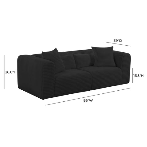 Maddie Fluffy Oversized Black Corduroy Modular Loveseat