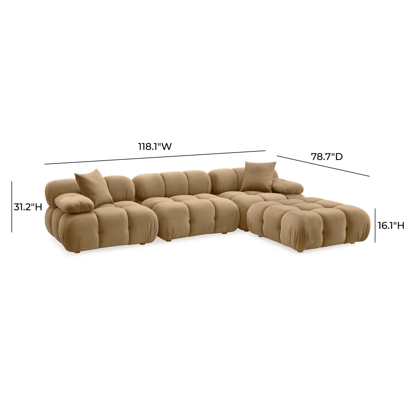 skully cafe au lait performance velvet 4-piece modular sectional