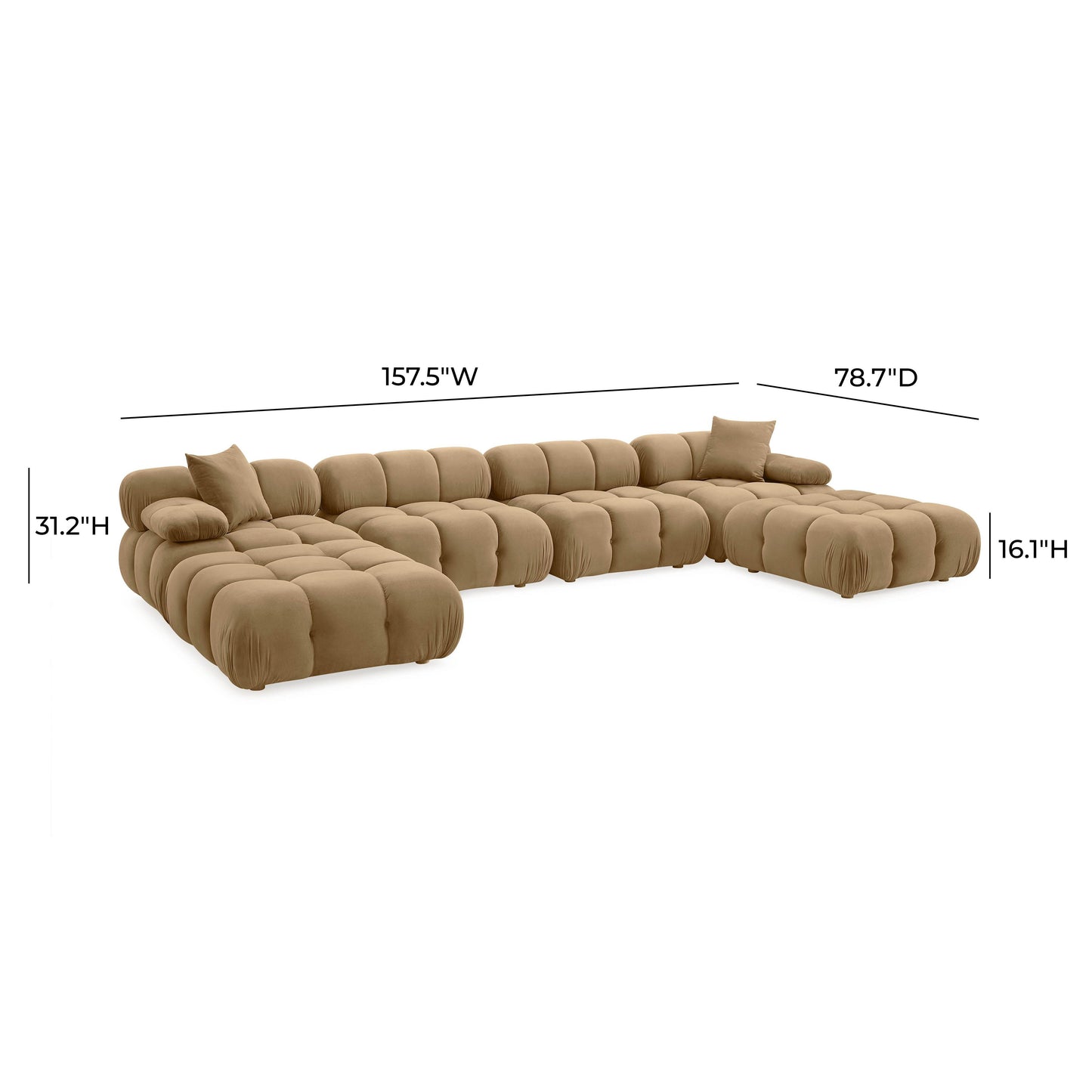 skully cafe au lait performance velvet 6-piece modular u-sectional