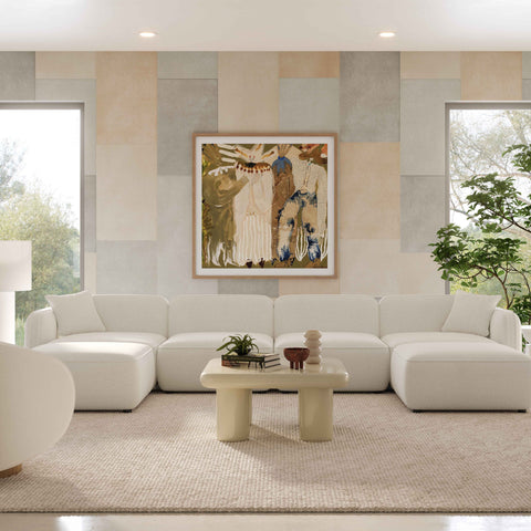 Sabine Verona 6-Piece Sand Upcycled Performance Linen Modular U-Sectional - image 2