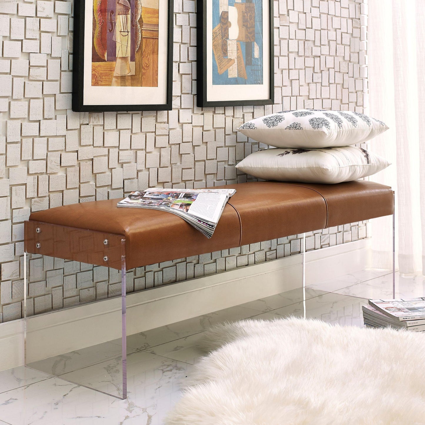 tropea brown leather/acrylic bench