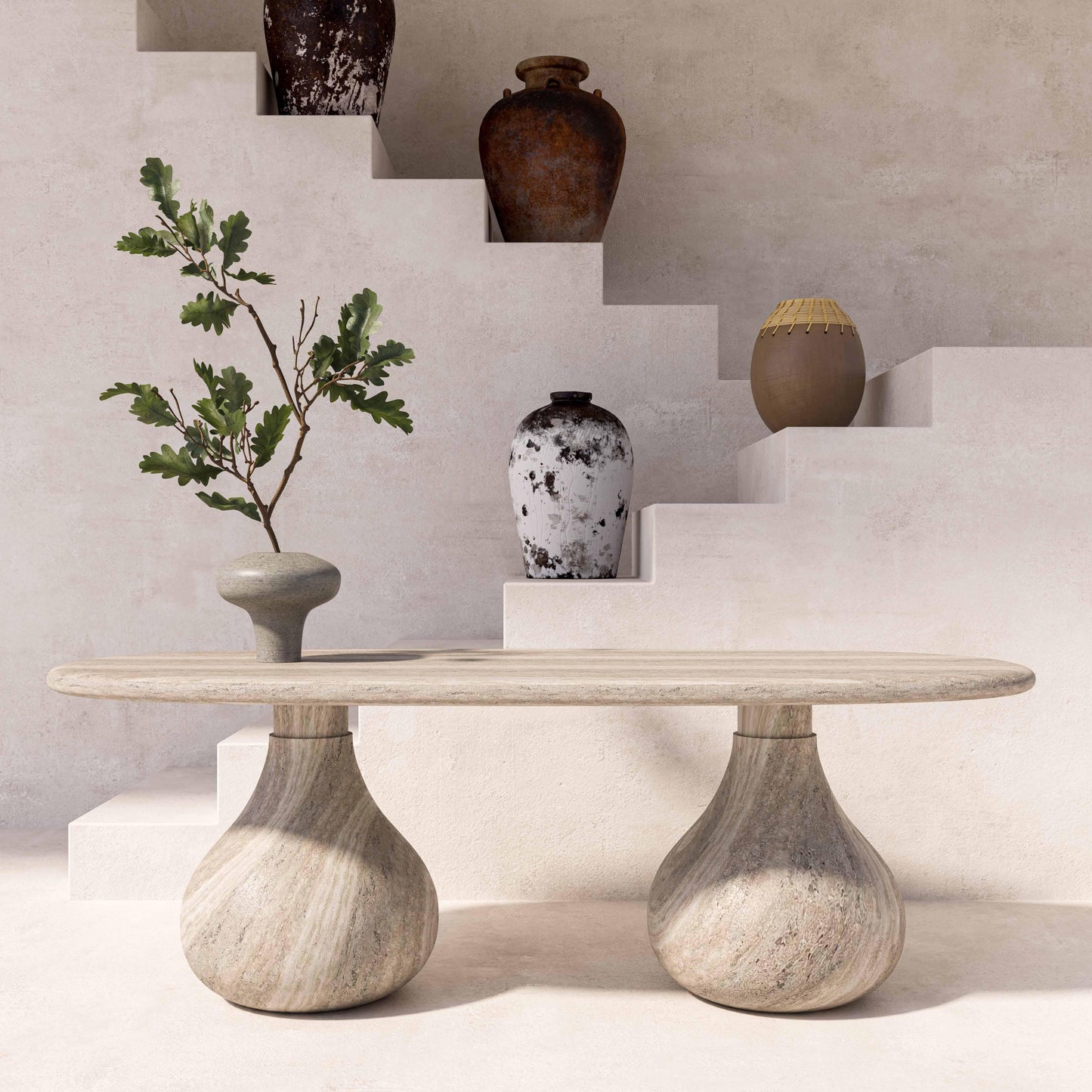 ginny faux travertine indoor / outdoor pedestal dining table