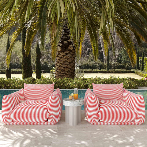 Karol Tropez Pearl and Red Striped Stuffed Outdoor Armchair