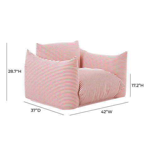Karol Tropez Pearl and Red Striped Stuffed Outdoor Armchair