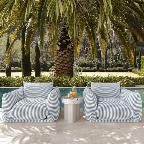 Karol Tropez Pearl and Blue Striped Stuffed Outdoor Armchair