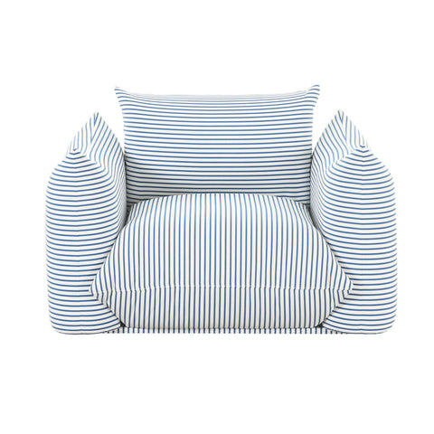 Karol Tropez Pearl and Blue Striped Stuffed Outdoor Armchair