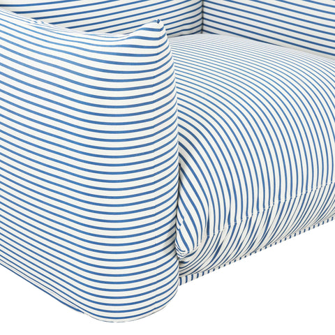 Karol Tropez Pearl and Blue Striped Stuffed Outdoor Armchair