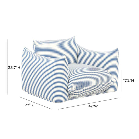 Karol Tropez Pearl and Blue Striped Stuffed Outdoor Armchair