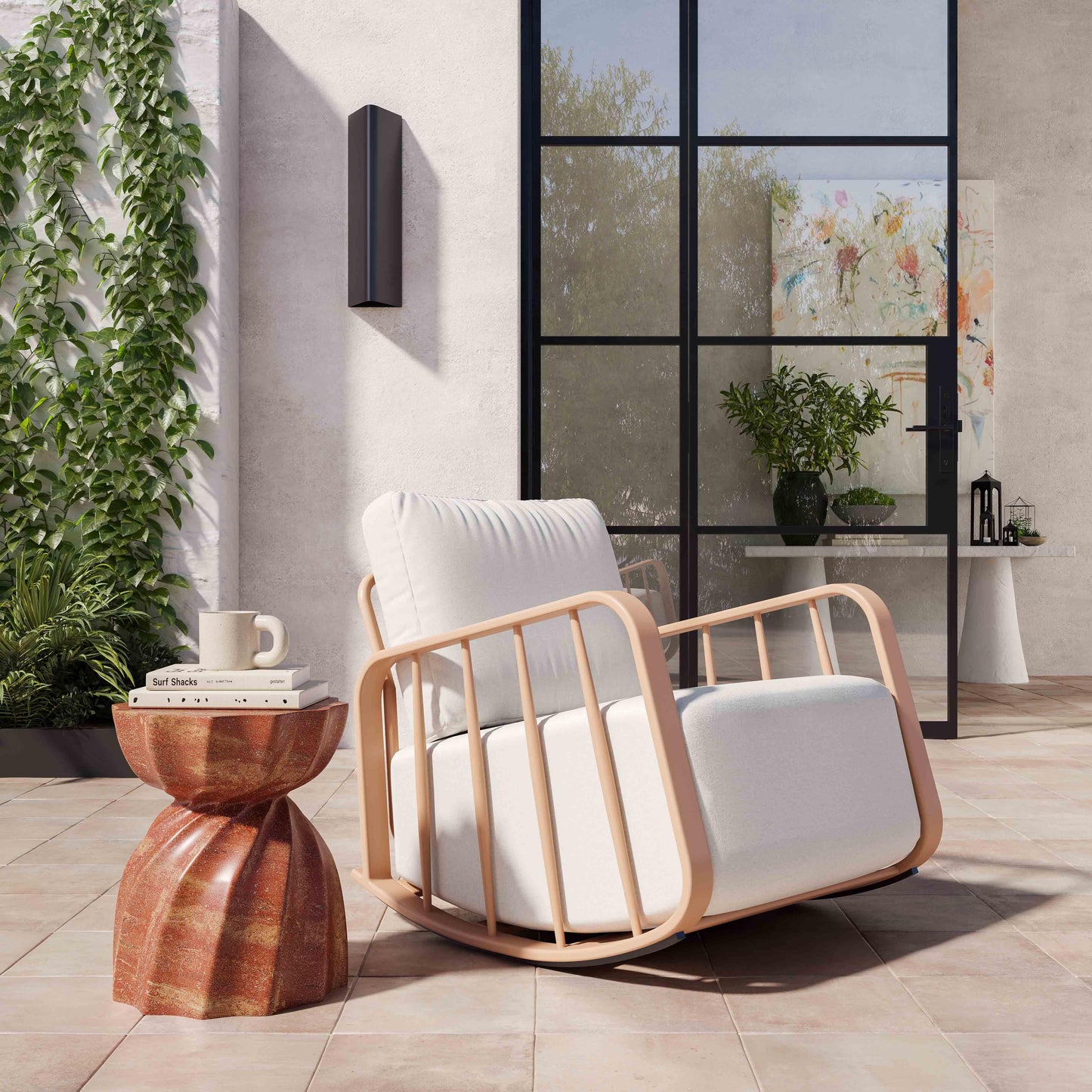 boule terracotta and cream outdoor rocking chair