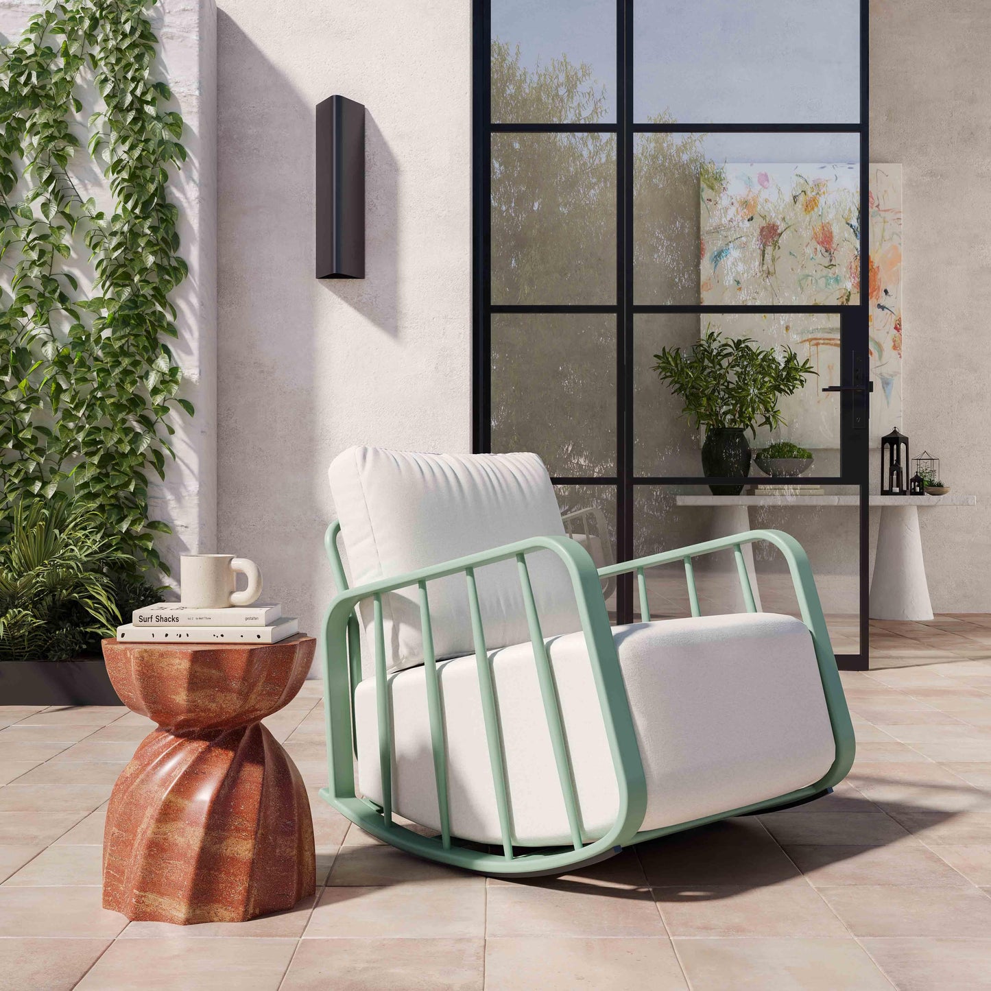 boule mint green and cream outdoor rocking chair