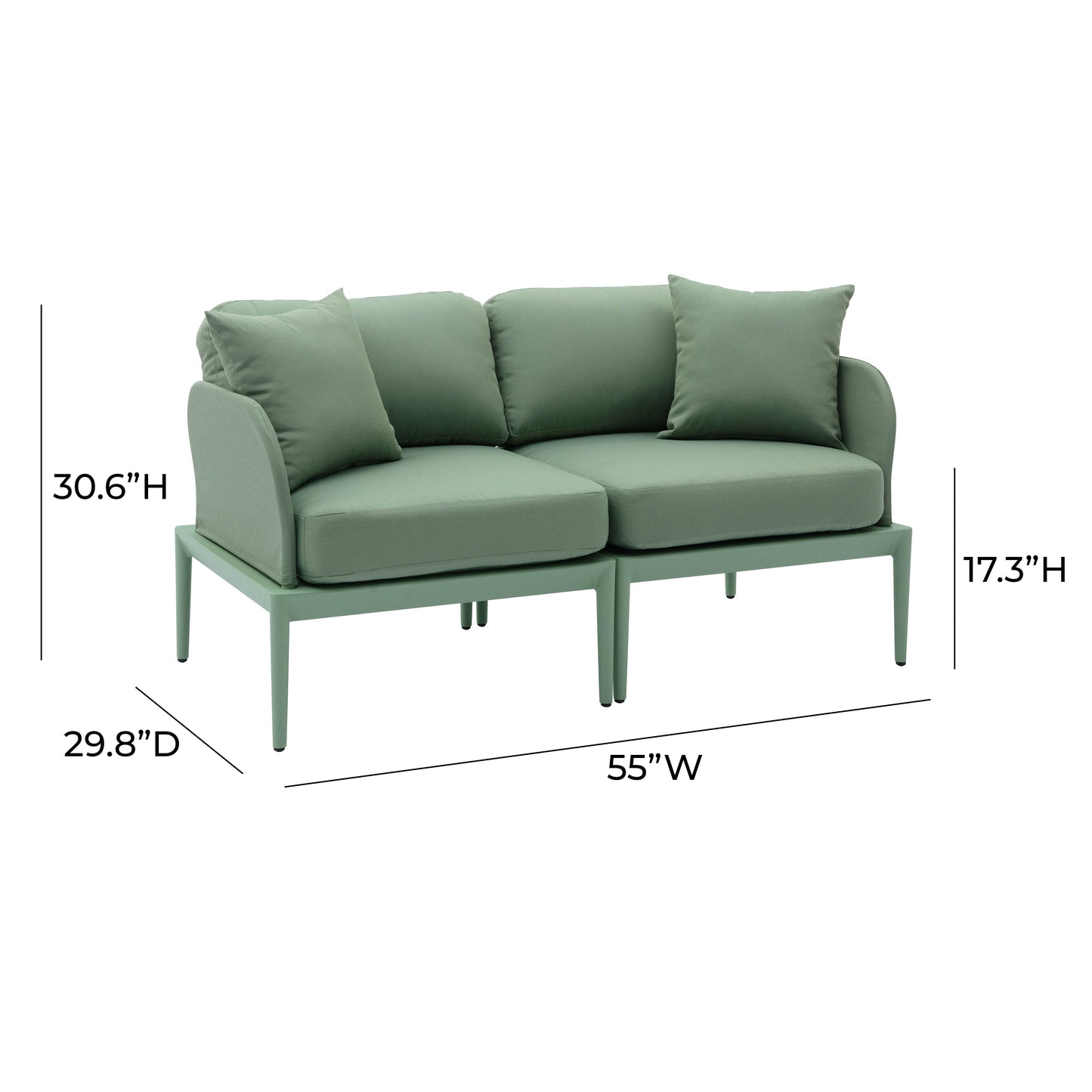 pratt moss green modular outdoor loveseat