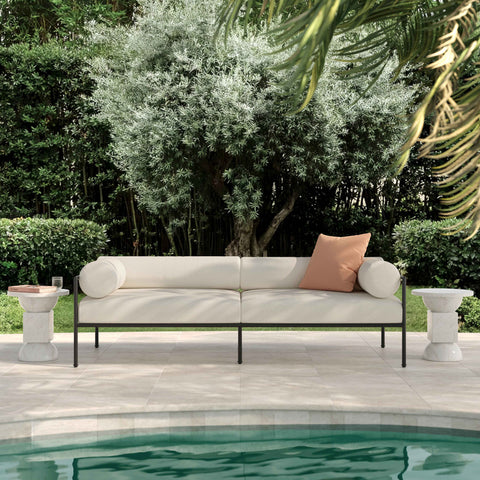 Genevieve Versailles 84" Cream Performance Fabric Outdoor Sofa - image 2