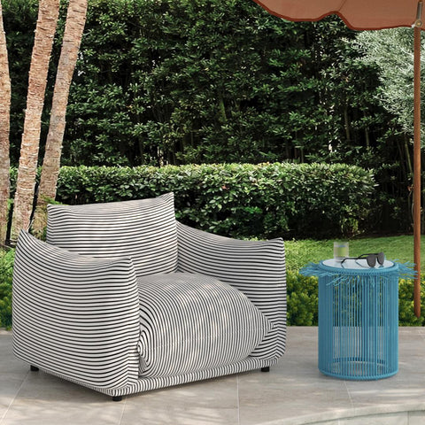 Karol Tropez Pearl and Black Striped Stuffed Outdoor Armchair