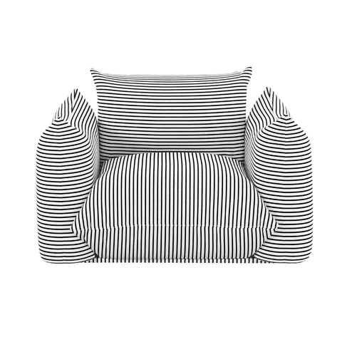 Karol Tropez Pearl and Black Striped Stuffed Outdoor Armchair