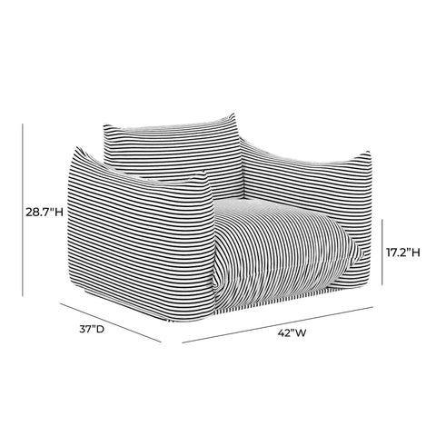Karol Tropez Pearl and Black Striped Stuffed Outdoor Armchair