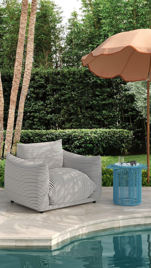 Karol Tropez Pearl and Black Striped Stuffed Outdoor Armchair