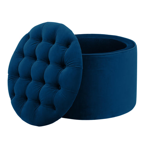 Latur Navy Velvet Storage Ottoman