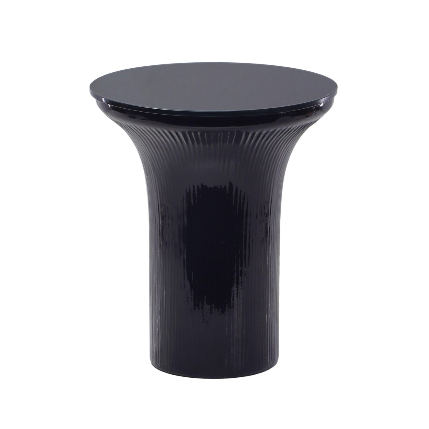 janie midnight blue glass flared side table