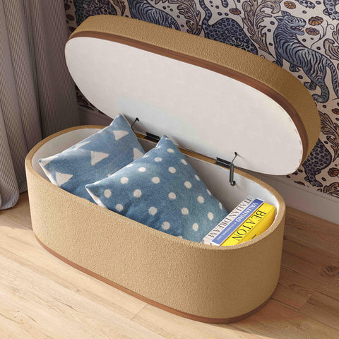 Odette Provence 41" Boucle Oval Storage Ottoman - image 2