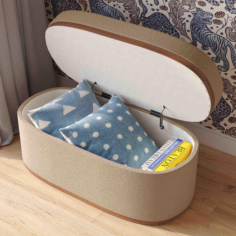 Odette Provence 41" Boucle Oval Storage Ottoman - image 2
