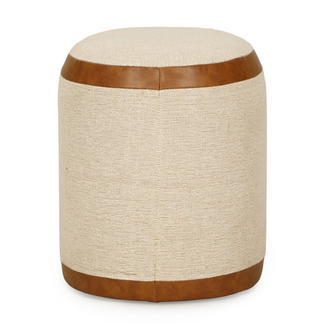 Beatrice Lucerne Cotton Jute and Vegan Leather Oval Contract-Grade Pouf - image 5