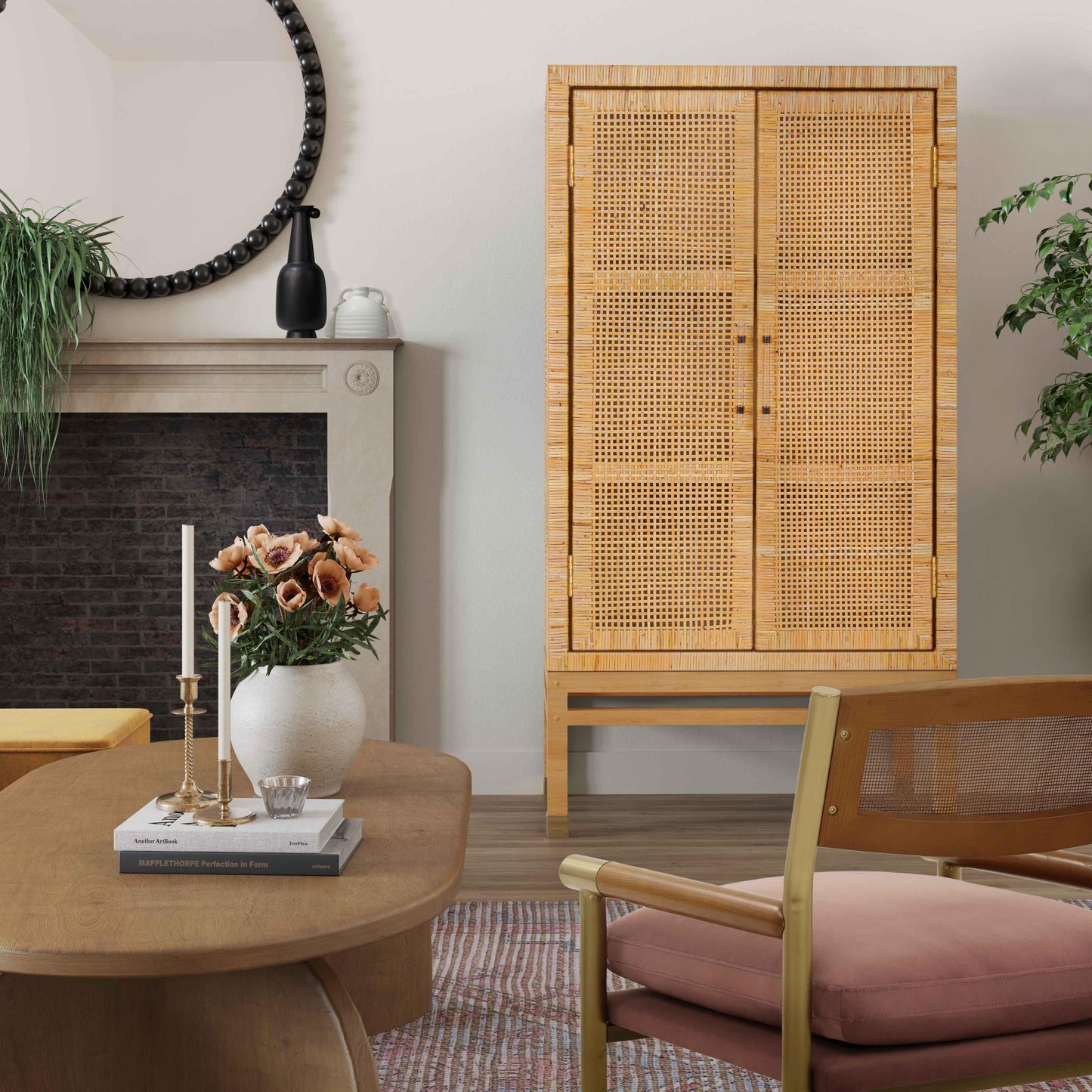 collins natural woven rattan cabinet