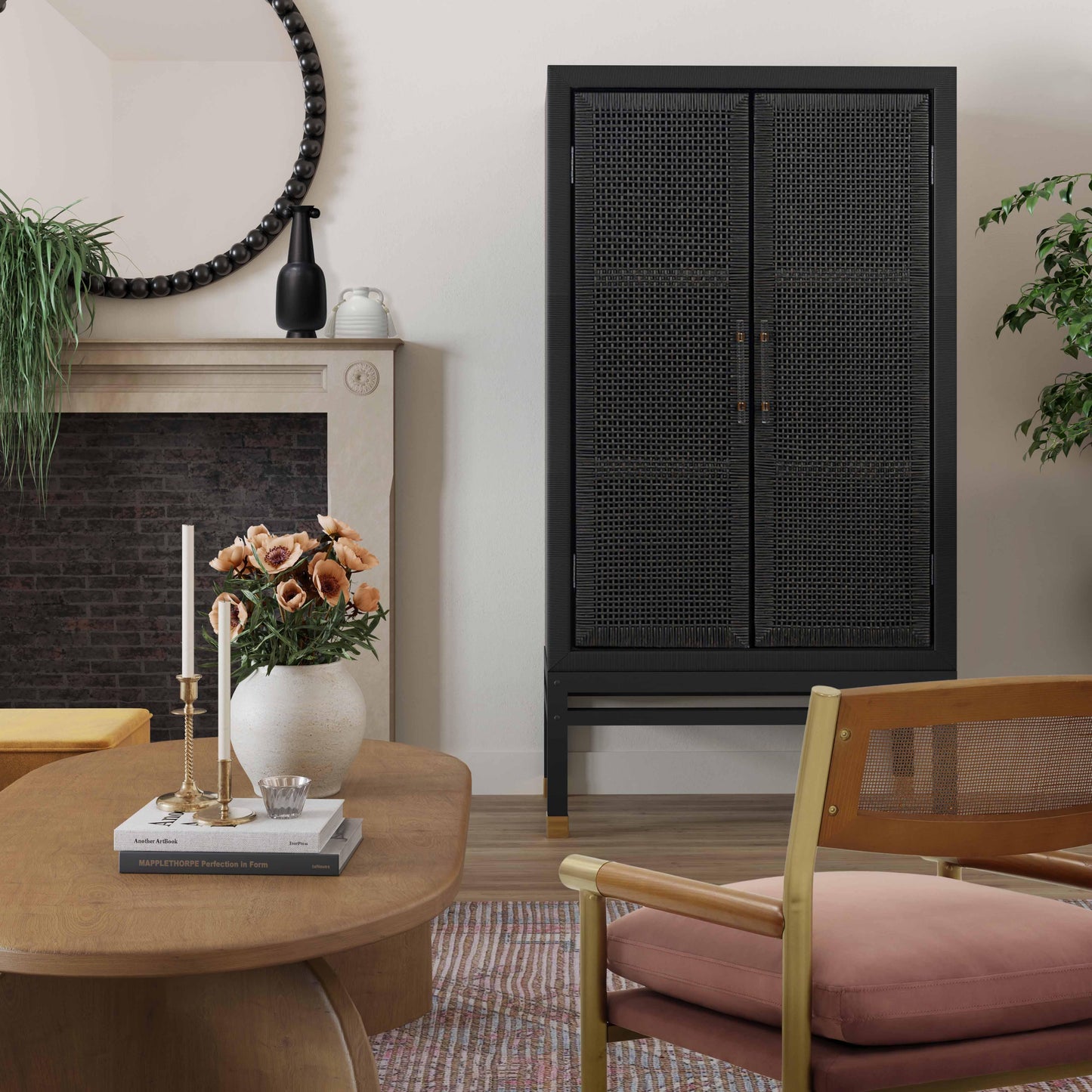 collins charcoal woven rattan cabinet