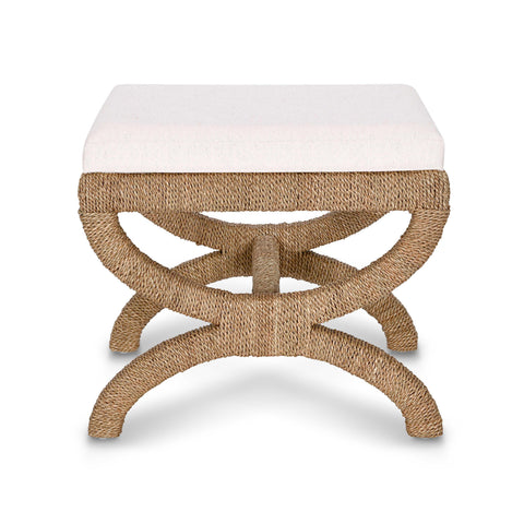 Rosalie Marais Cream Contract-Grade Fabric and Natural Seagrass Accent Stool - image 2