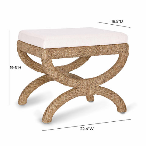 Rosalie Marais Cream Contract-Grade Fabric and Natural Seagrass Accent Stool - image 5