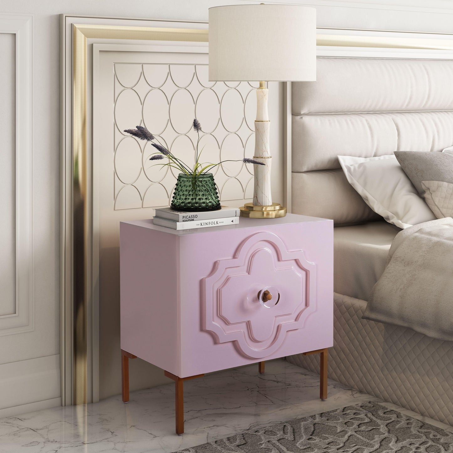 spara pink lacquer side table