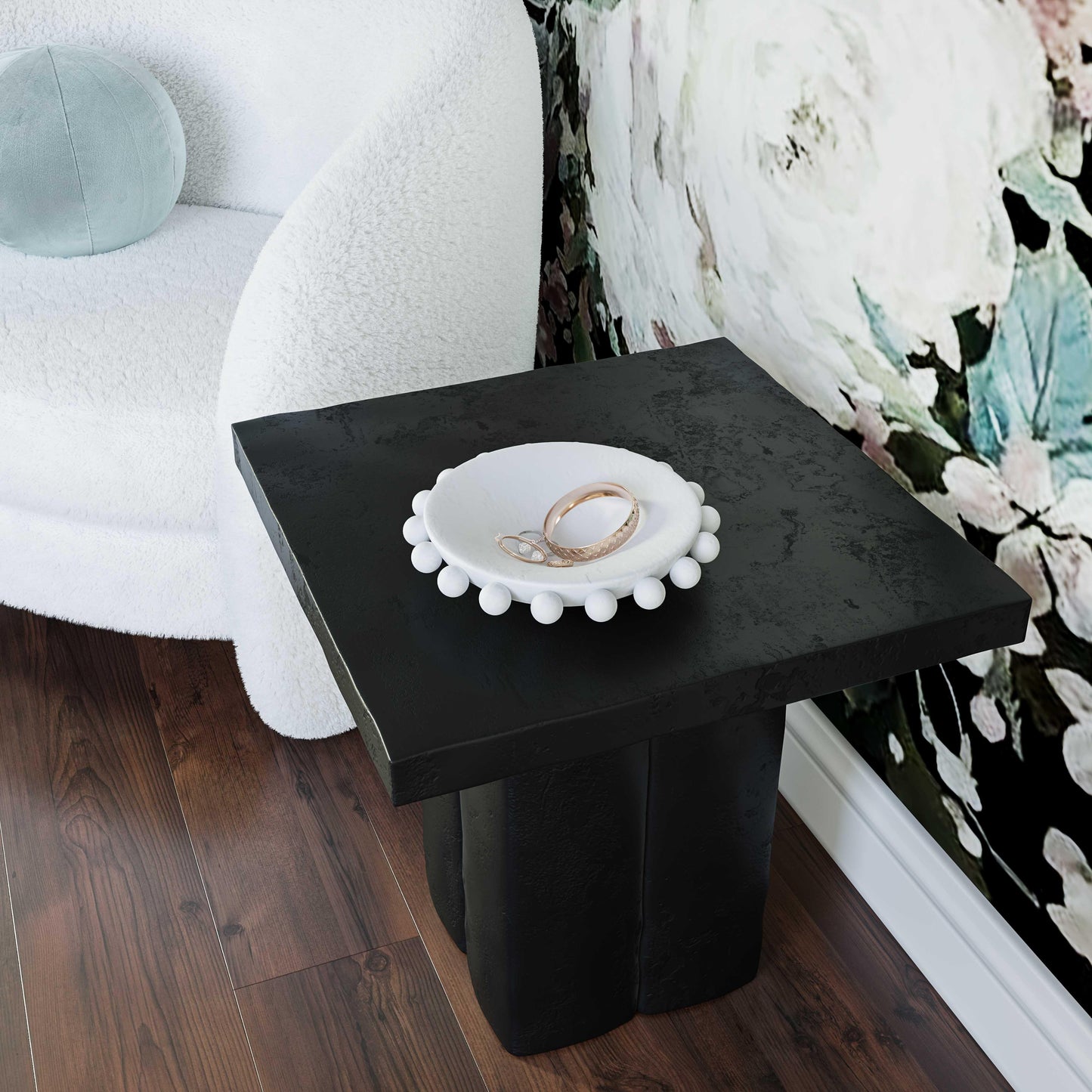 timber black concrete side table