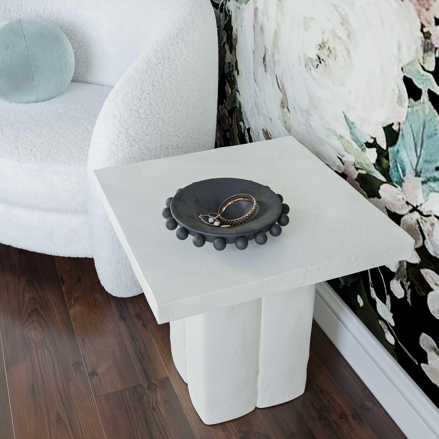 timber white concrete side table