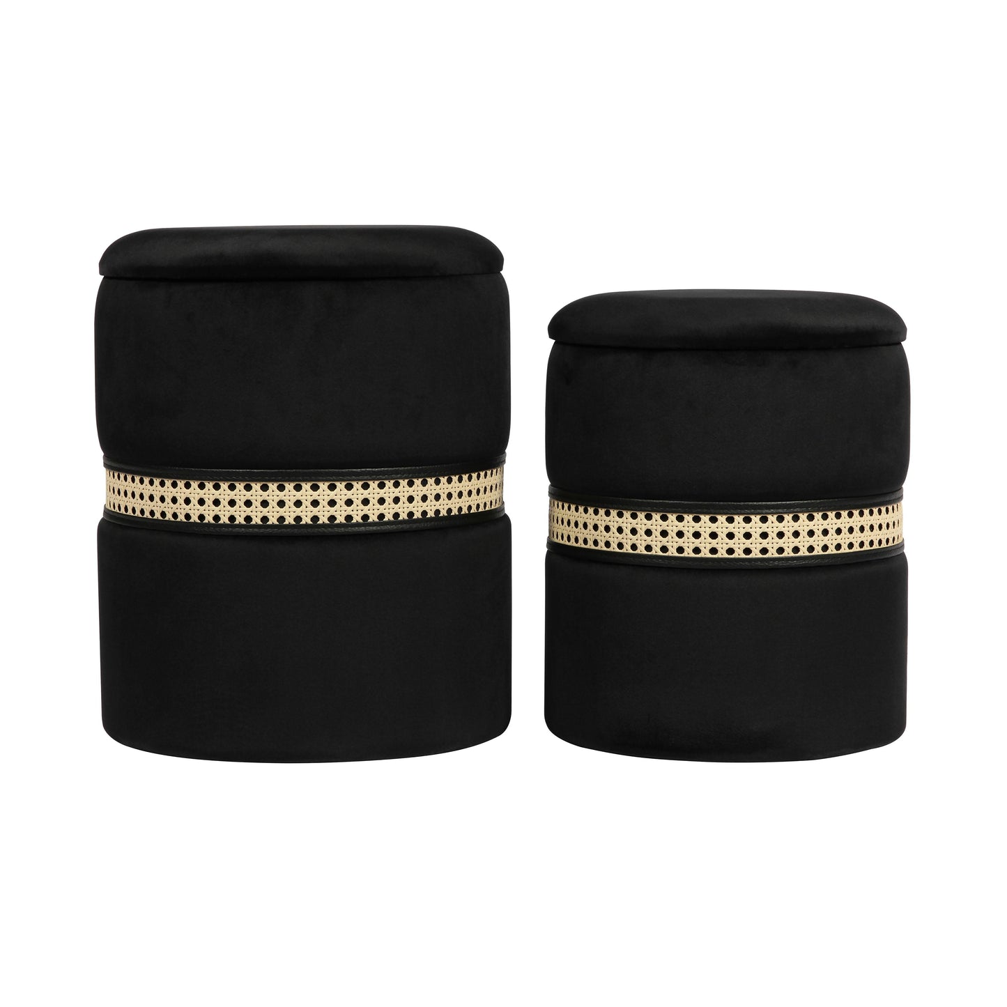 dunes black velvet nesting ottomans - set of 2