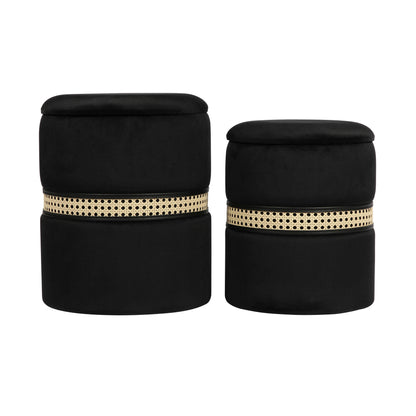 Dunes Black Velvet Nesting Ottomans - Set of 2