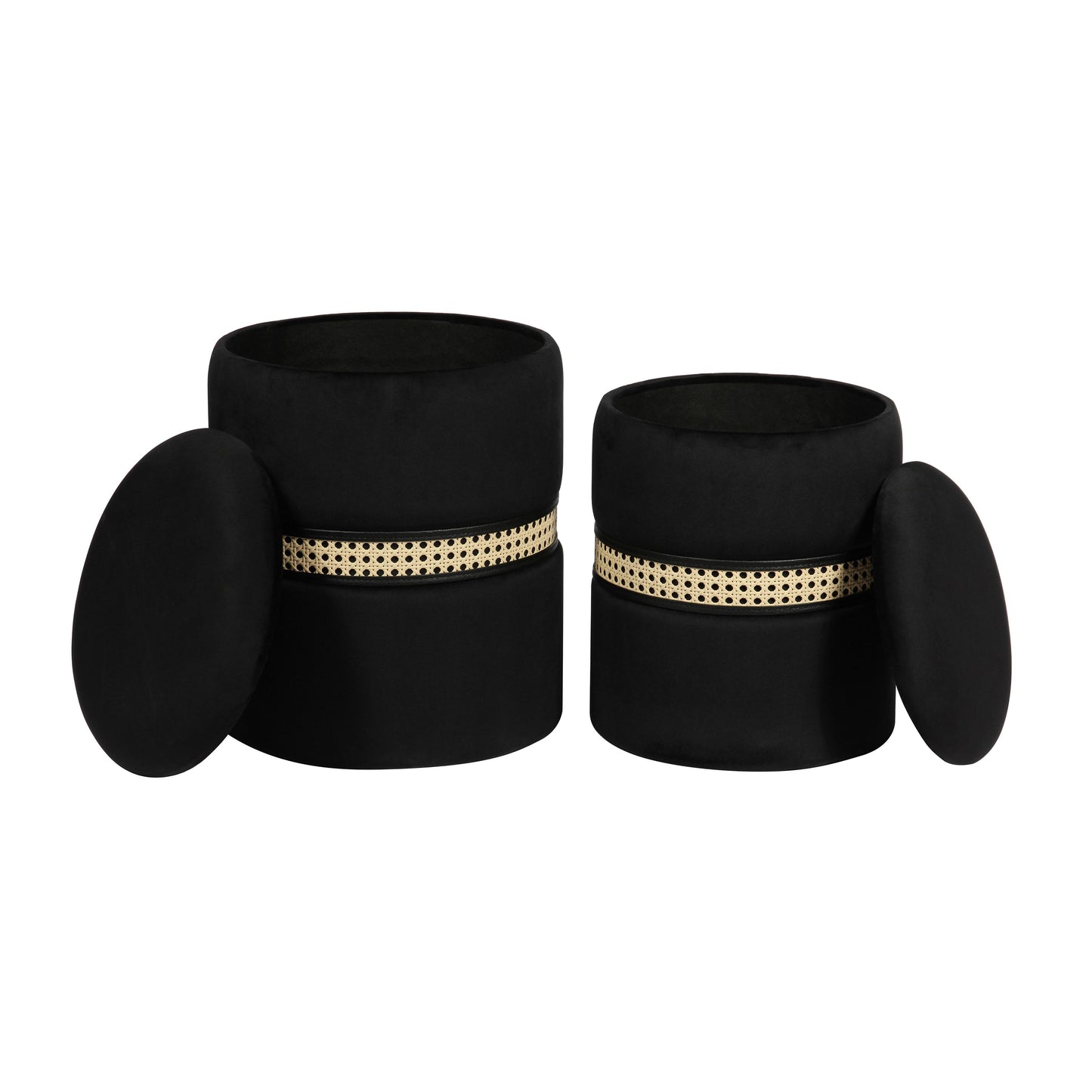 dunes black velvet nesting ottomans - set of 2