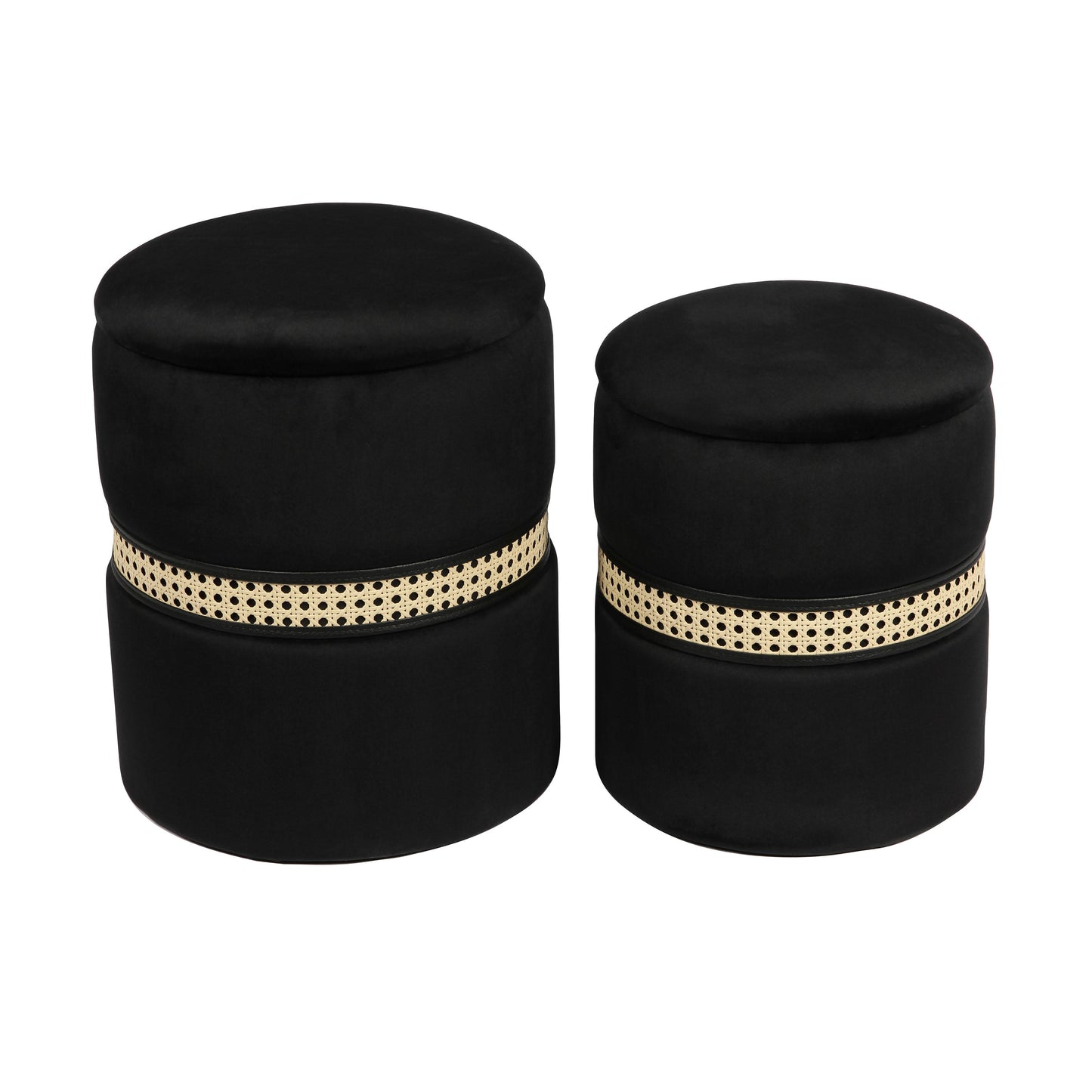 dunes black velvet nesting ottomans - set of 2