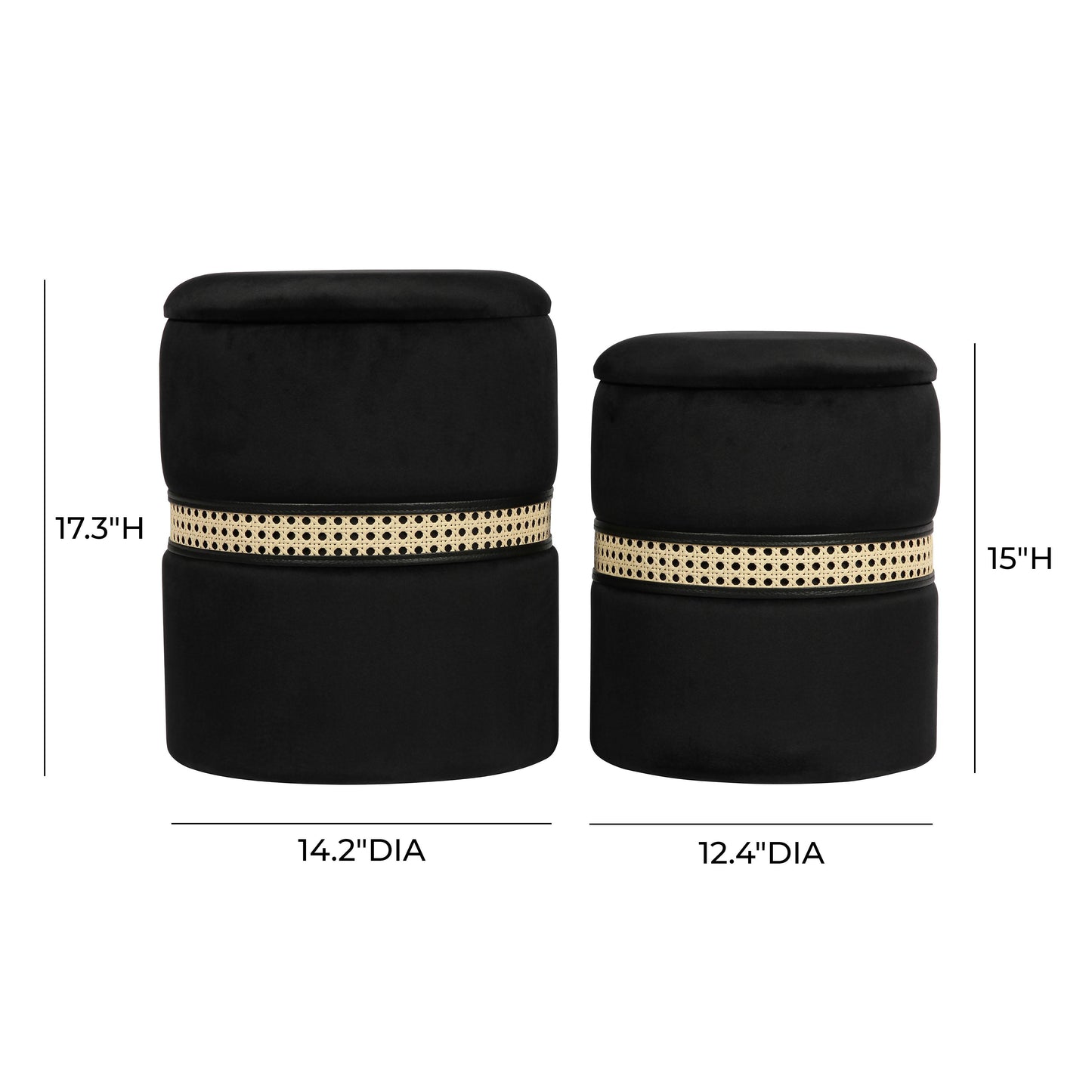 dunes black velvet nesting ottomans - set of 2