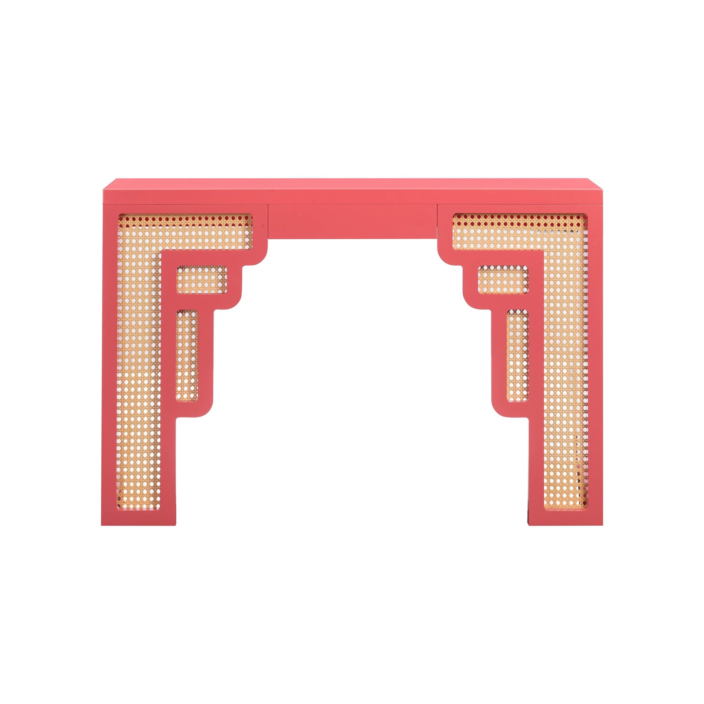 cube coral pink & rattan console table