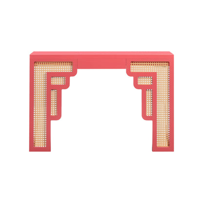 Cube Coral Pink & Rattan Console Table