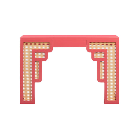 Cube Coral Pink & Rattan Console Table