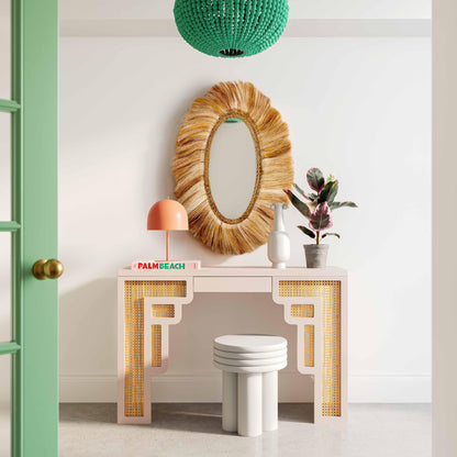 Cube Cream & Rattan Console Table