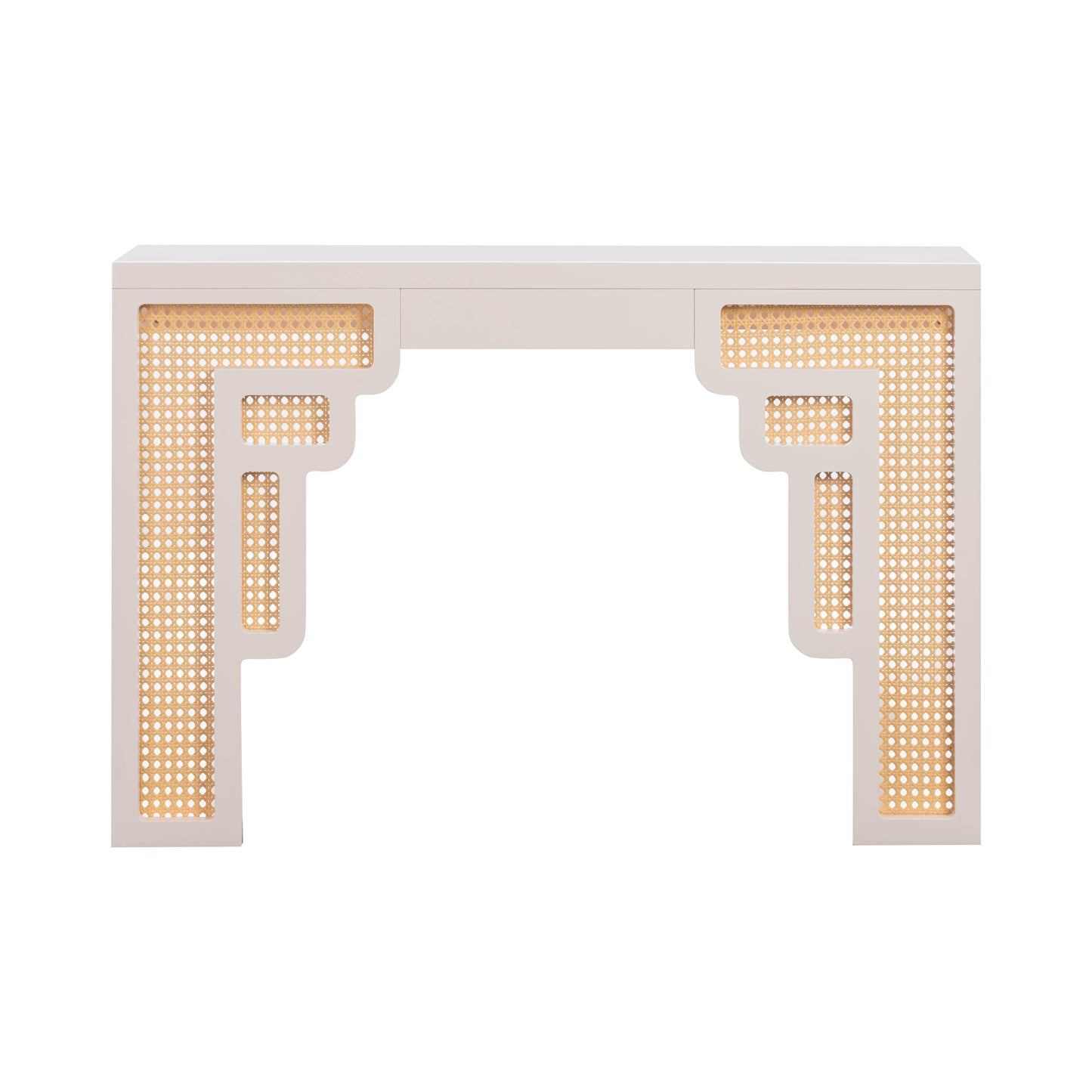 cube cream & rattan console table